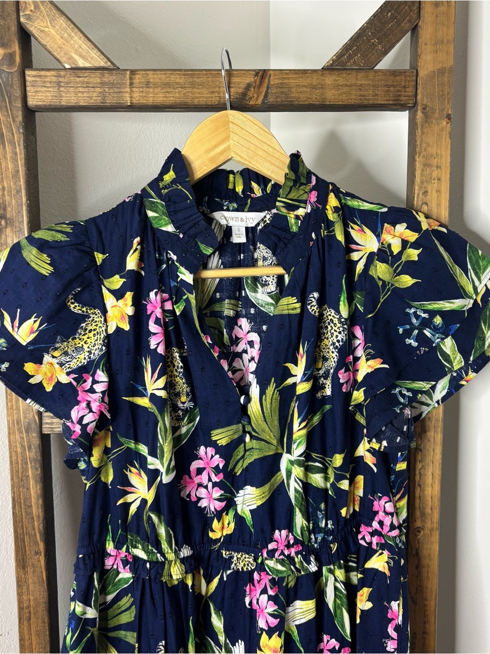 Crown and Ivy Navy Floral Maxi Dress with Tropical Print Size S - Picture 3 of 7